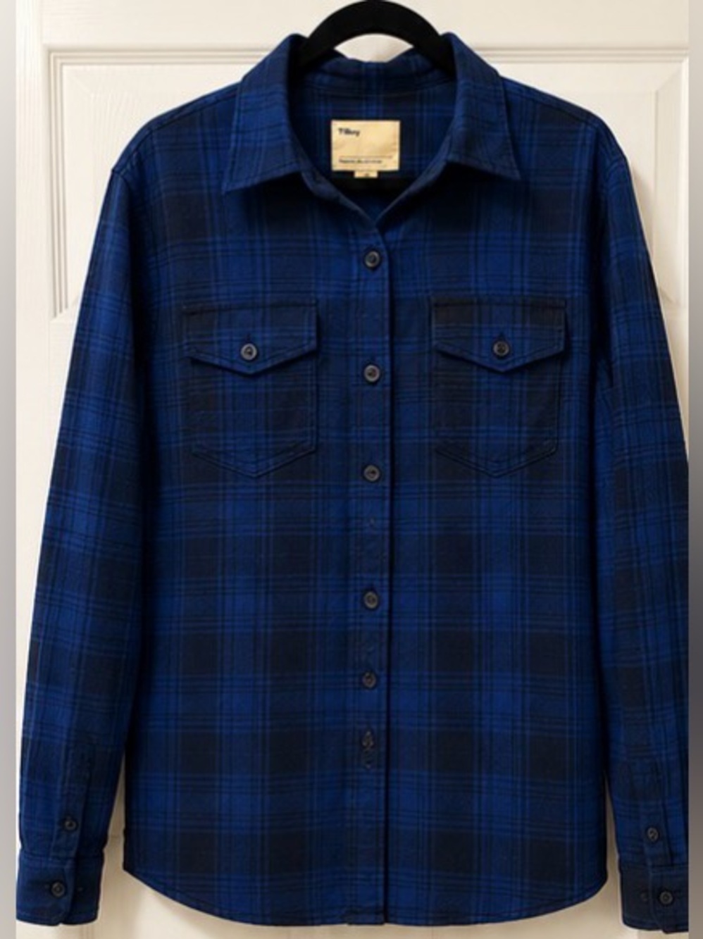 Tilley Women’s L Blue Black Plaid Cotton Flannel Button-Up Shirt